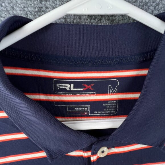 RLX Ralph Lauren Polo Shirt Men's Medium Blue Orange Striped Golf Nylon Stretch - Picture 7 of 9